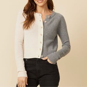 OGD One Grey Day Blakely Cashmere Cardigan in Snow Storm Combo M